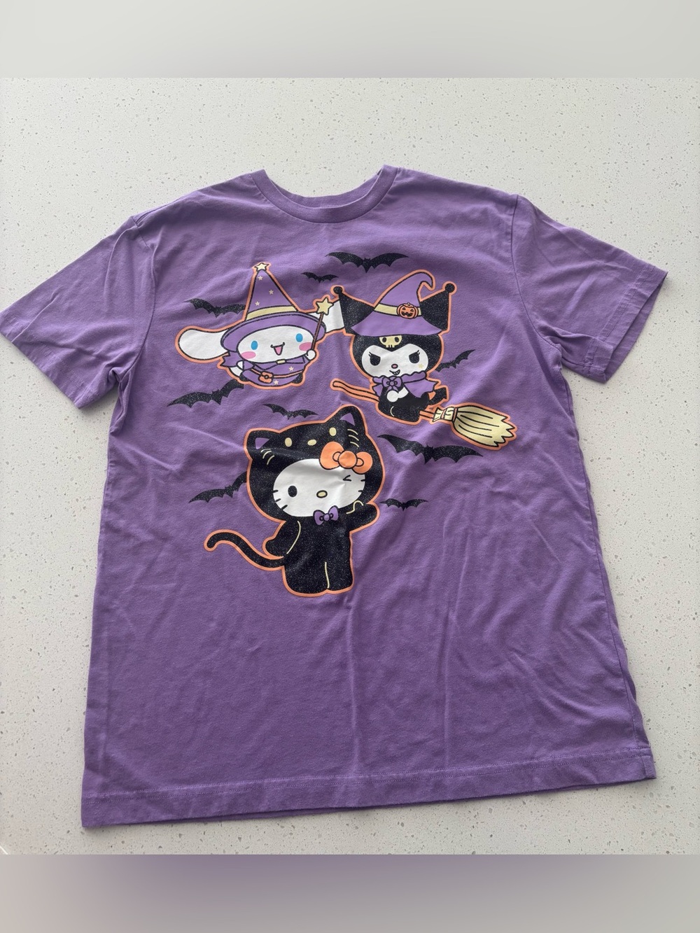 Sanrio Purple Halloween Character Tee with Black & Orange Graphic